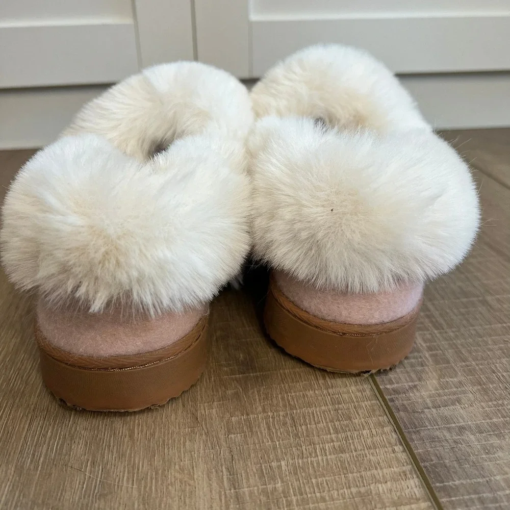 Dearfoams DLuxe Kids Slippers Pink Faux Fur Trim Scuff‎ Small US 5-6 EU 36-37